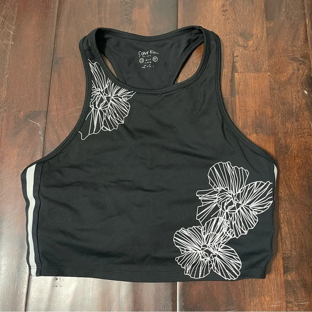 Calvin Klein Performance Crop Tank Women’s Small Sports Bra No Padding Floral